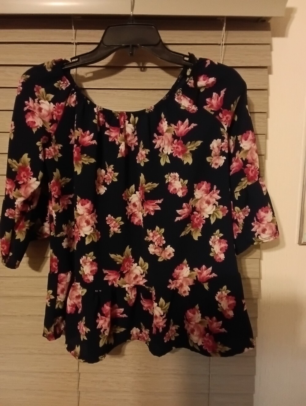 American City Wear Navy Floral Peplum Tunic